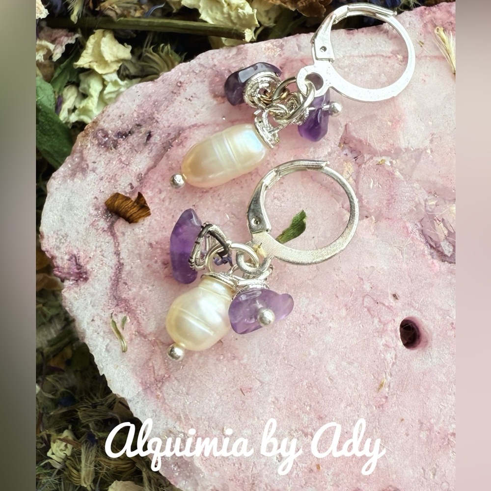 Amethyst and freshwater pearl bridesmaid style earrings